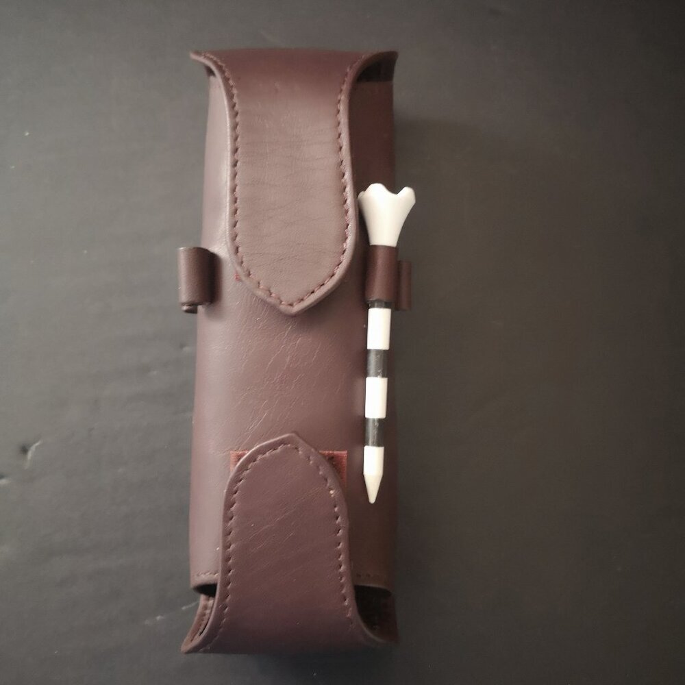 Etienne Aigner Dark Brown Genuine Leather Golf Ball & Tee Holder